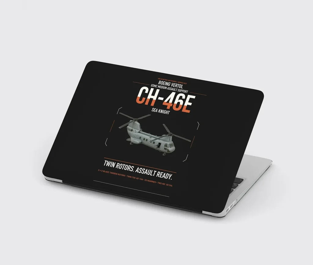 Boeing Vertol CH-46E Sea Knight design on black MacBook case