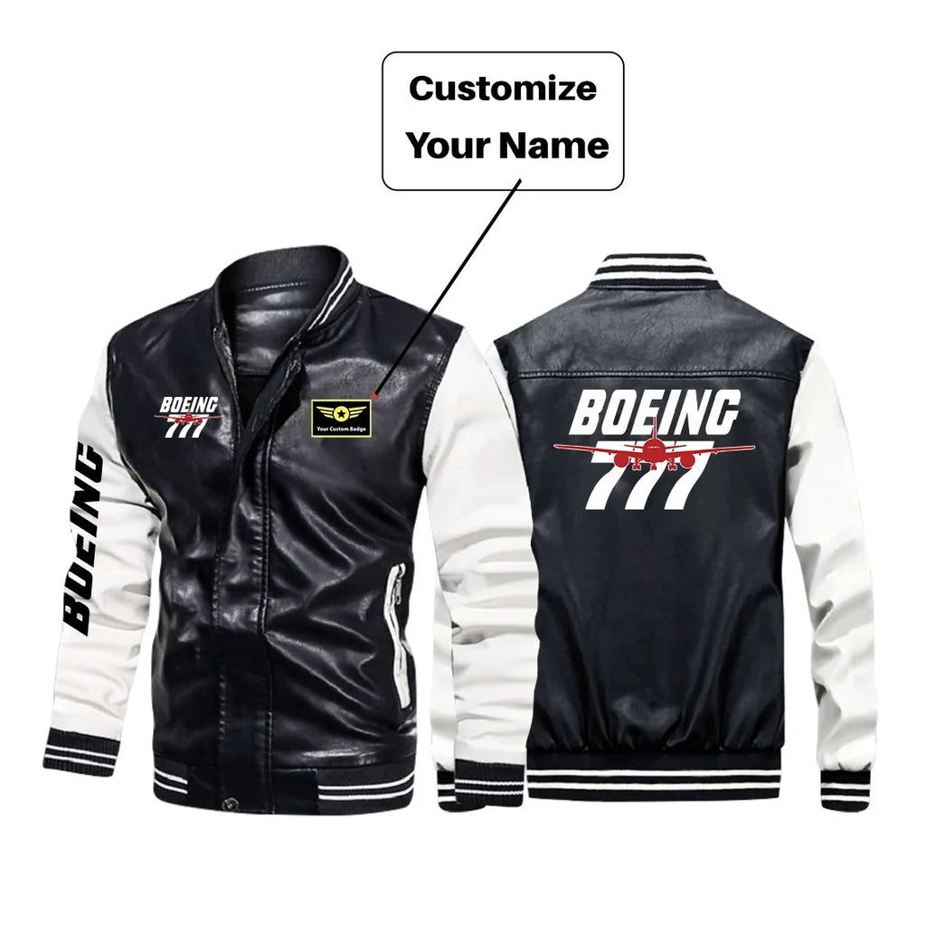 Amazing Boeing 777 aviation design printed on genuine leather with modern tailored fit stylish leather jacket.