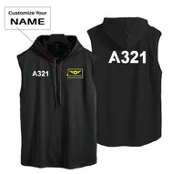 Thumbnail for Airbus A321 Flat Text aviation design on breathable cotton with hood hooded tank top.