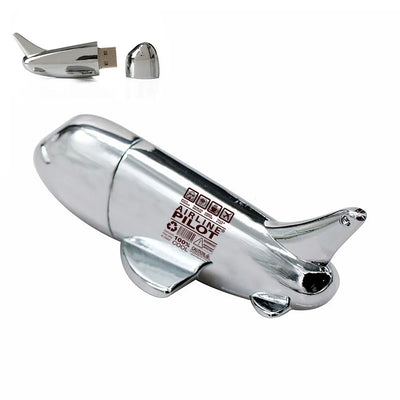 Airline Pilot Label aviation design on durable metal casing airplane-shape USB drive.