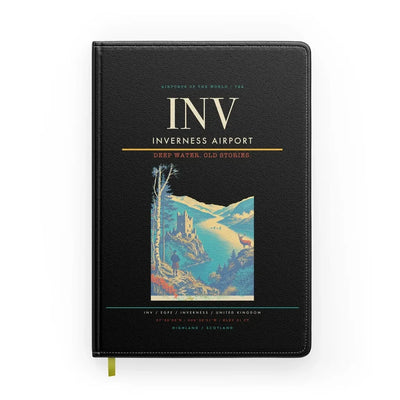 Inverness Airport (INV) design on black notebook