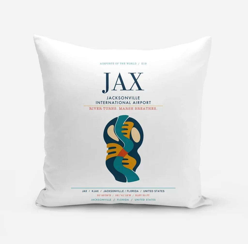 Jacksonville International Airport (JAX) design on white pillow