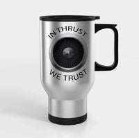 Thumbnail for In Thrust We Trust Travel Mugs (With Holder) aviation design on travel mug with holder, insulated double-wall with car-cup ba.