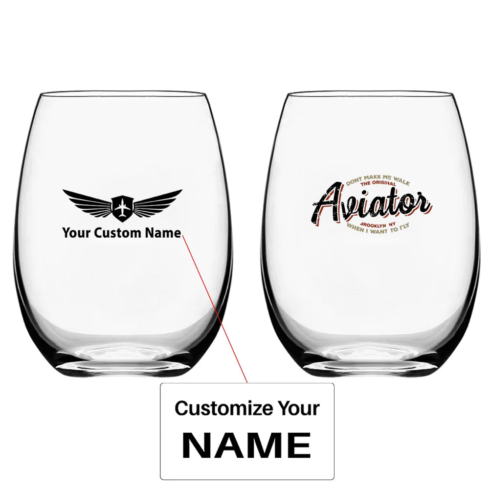 Aviator - Dont Make Me Walk Water & Drink aviation design on water glass, crystal-clear premium glassware.