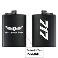 Thumbnail for Boeing 717 Text aviation design on stainless hip flask, compact pocket-size flask.