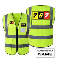 Thumbnail for Flat Colourful 767 aviation design printed on high-visibility reflective fabric reflective vest.