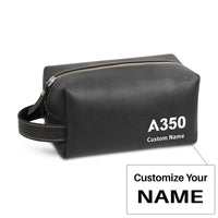 Thumbnail for Airbus A350 Flat Text Leather Clutch aviation design leather clutch toiletry bag, leather construction.