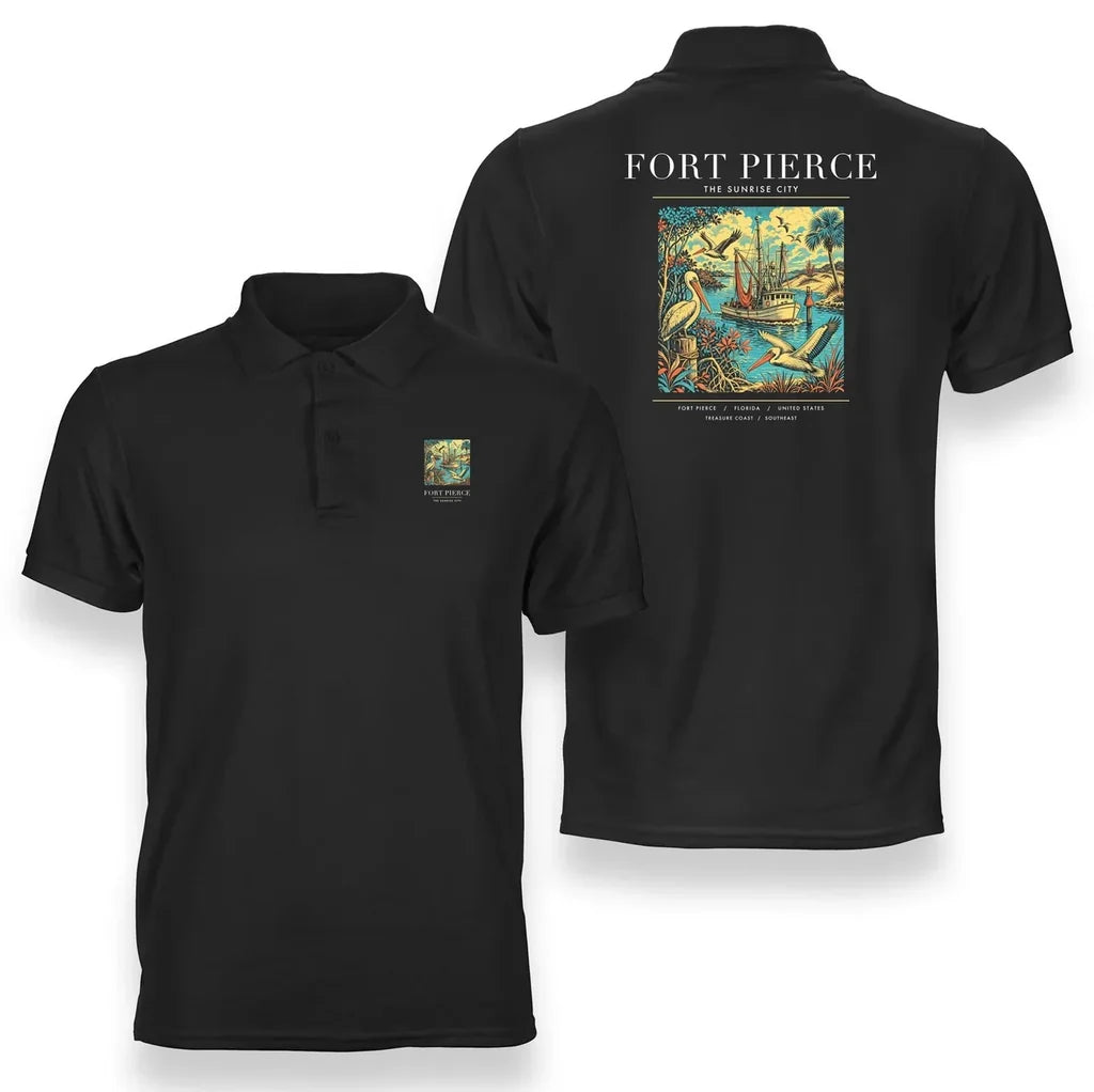 FORT PIERCE - Poster - Double-Side Polo - Black
