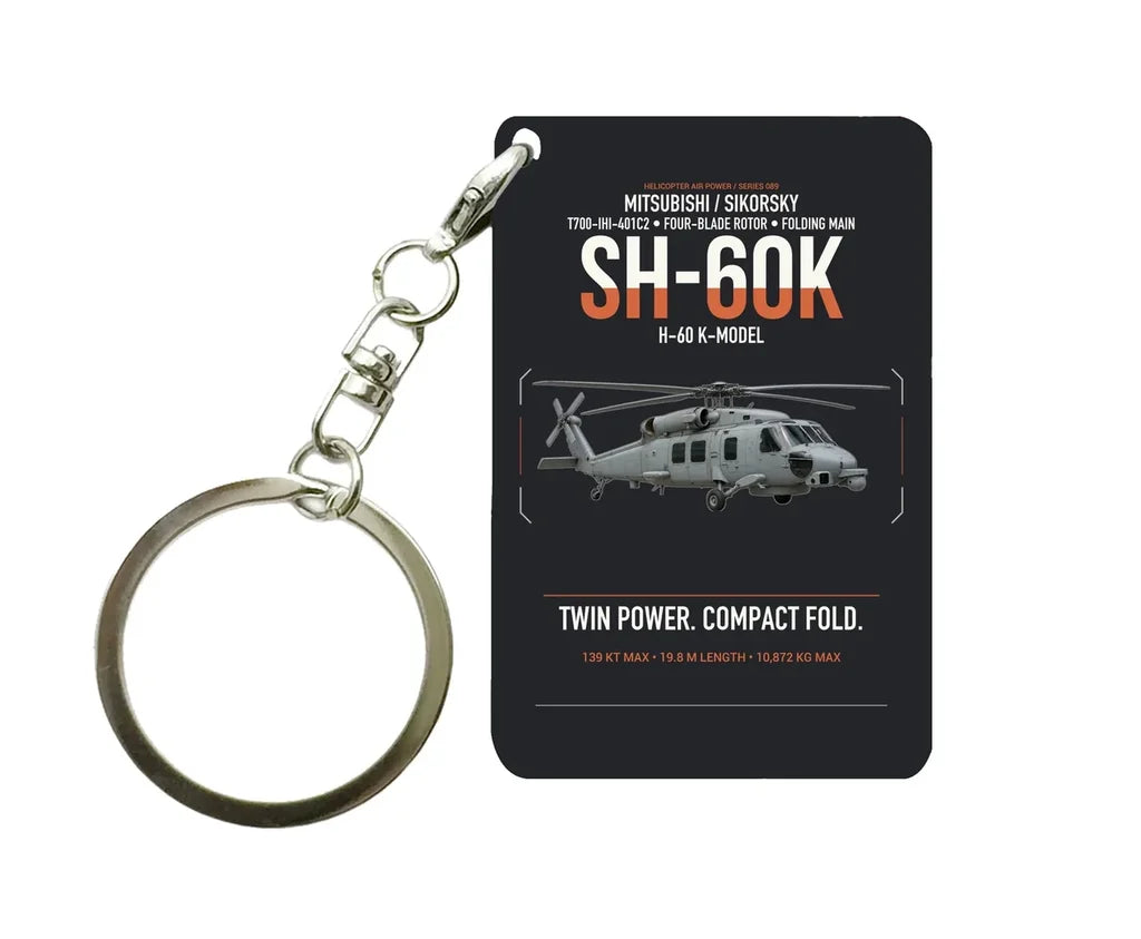 Mitsubishi Sikorsky SH-60K design on black designed key chain, double-side print