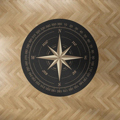 Black Vintage Style Compass Carpet & Floor Mats (Round) aviation print round carpet floor mat, durable carpet pile with non-s.