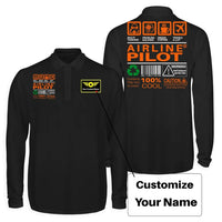 Thumbnail for Airline Pilot Label Long Sleeve Polo T-Shirts (Double-Side) aviation design printed on soft cotton long-sleeve double-side polo.