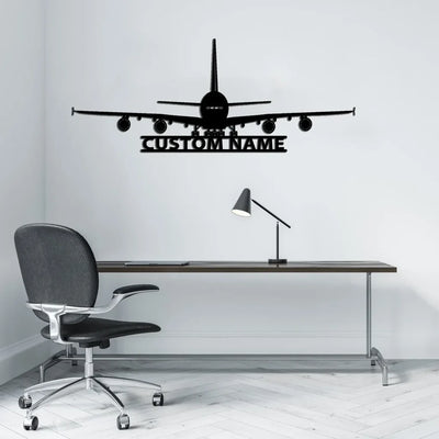 Airbus A380 Silhouette aviation design on durable metal with painted finish metal wall sign.