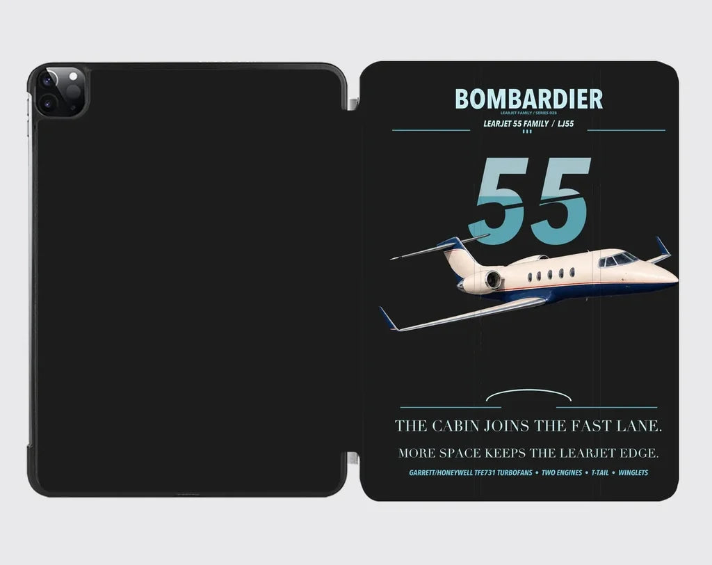 Bombardier Learjet 55 design on black ipad tablet case