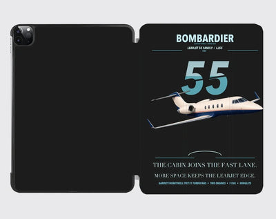 Bombardier Learjet 55 design on black ipad tablet case