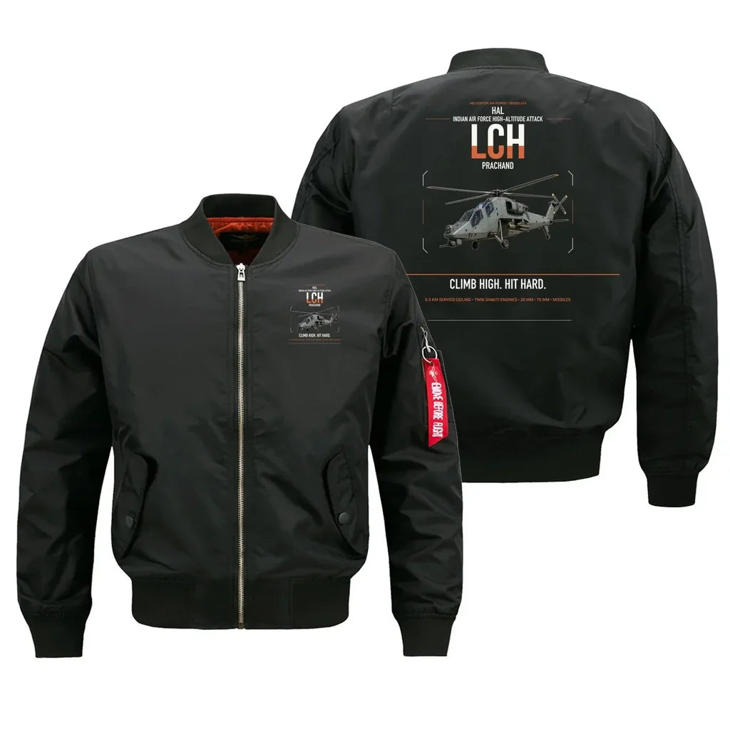 HAL LCH Prachand design on black bomber jacket, double-side print