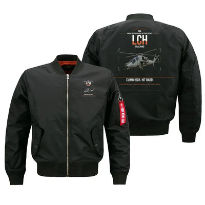 HAL LCH Prachand design on black bomber jacket, double-side print