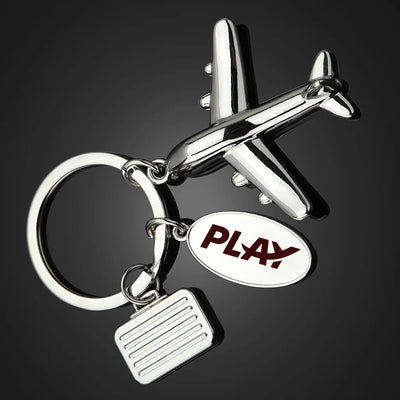 Play Airlines Suitcase aviation suitcase-shape key chain, durable metal alloy.