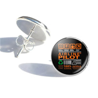 Thumbnail for Airline Pilot Label aviation-themed stud earrings, polished stainless steel.