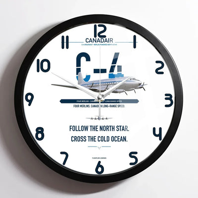 Canadair C-4 Argonaut North Star design on white framed wall clock