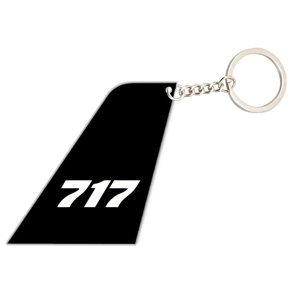 Boeing 717 Flat Text aviation shaped key chain, durable metal alloy.