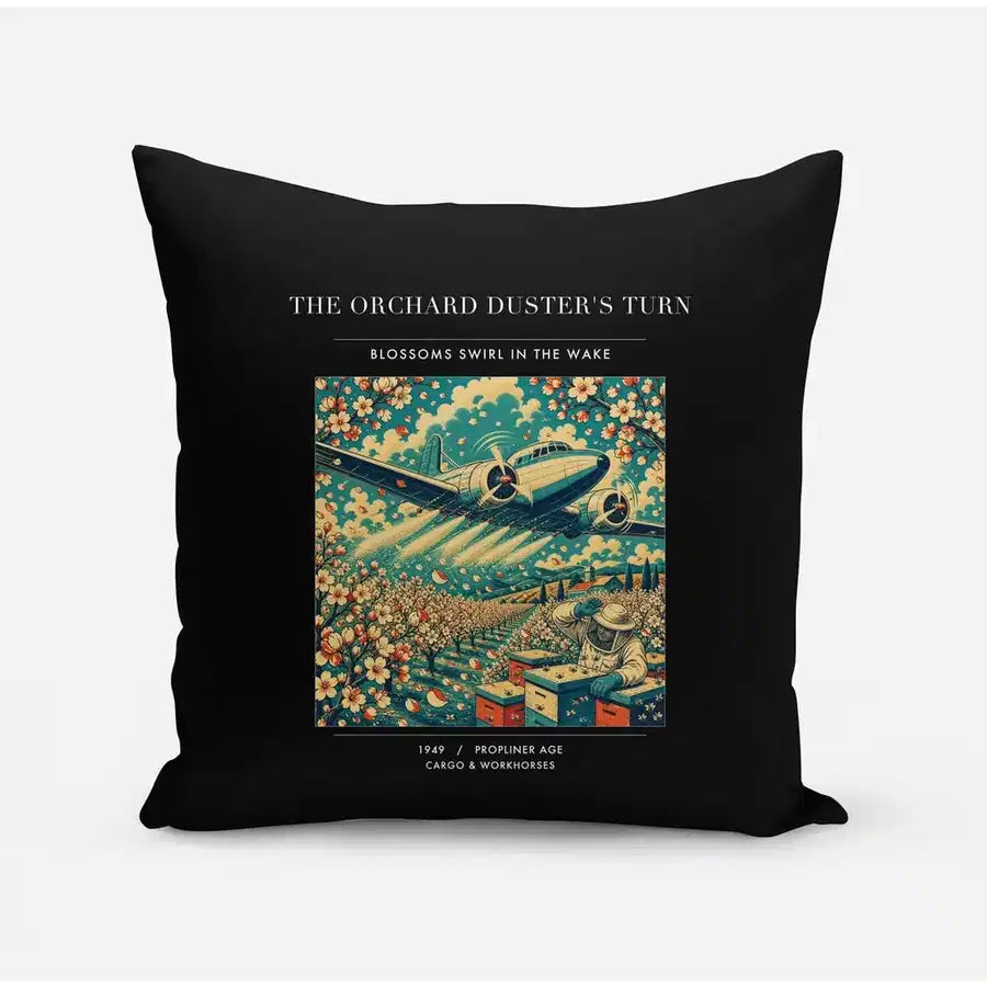 VINTAGE G4386 - The Orchard Duster's Turn - Designed Pillows design on black