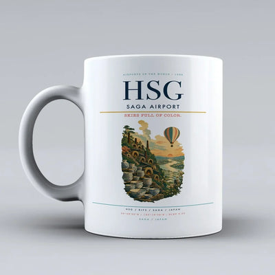 Saga Airport (HSG) airport code design on white ceramic mug
