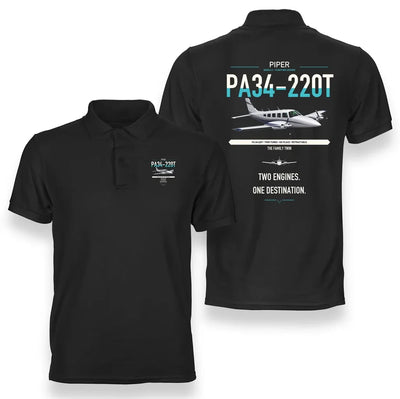 Piper PA-34-220T Seneca V design on black double-side polo t-shirt, double-side print