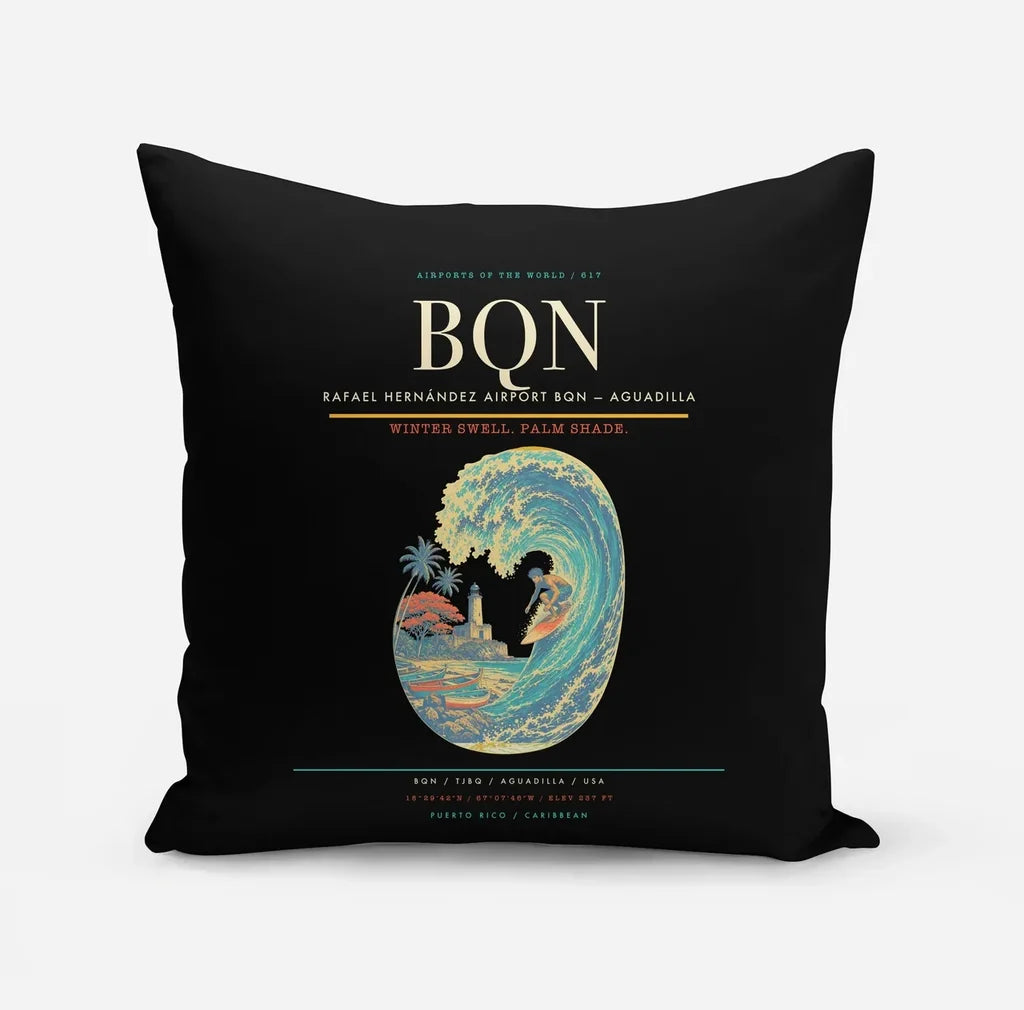 Rafael Hernández Airport (BQN) design on black pillow