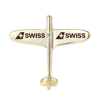 Swiss International Airlines Airplane Shape aviation airplane-shape brooch, polished alloy body with engraved detail.