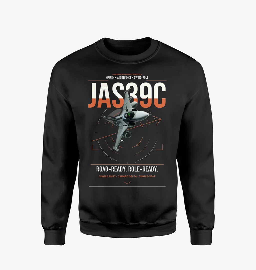 Saab JAS 39C Gripen design on black sweatshirt