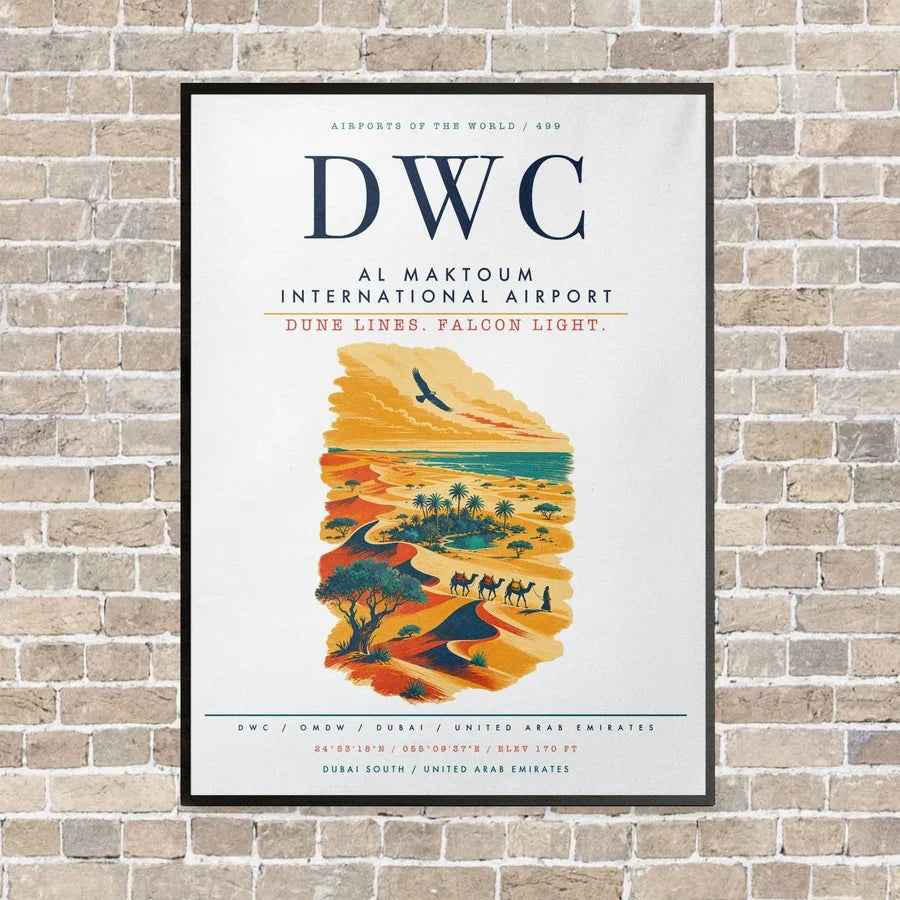 Al Maktoum International Airport DWC vertical canvas print - framed - white background