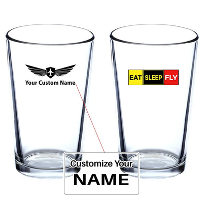 Eat Sleep Fly (Colourful) Beer & aviation design on beer water glass, versatile drinkware.