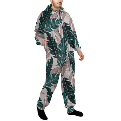 Seamless Palm Leafs Jumpsuit for Men & Women aviation design on soft cotton blend jumpsuit.