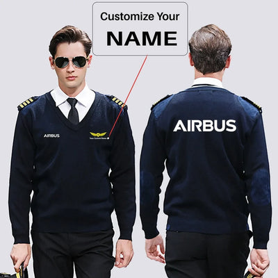 Airbus & Text aviation design on premium wool blend wool pilot sweater.