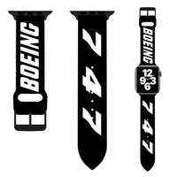 Thumbnail for Side view of Boeing 747 Flat Text aviation Apple Watch band in soft silicone, polished finish.
