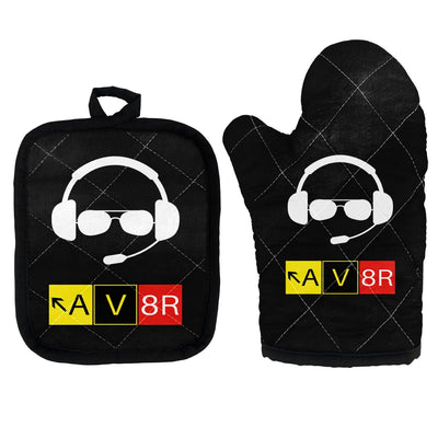 AV8R 2 Kitchen Glove & Holder aviation design on durable fabric with insulated lining kitchen glove holder.