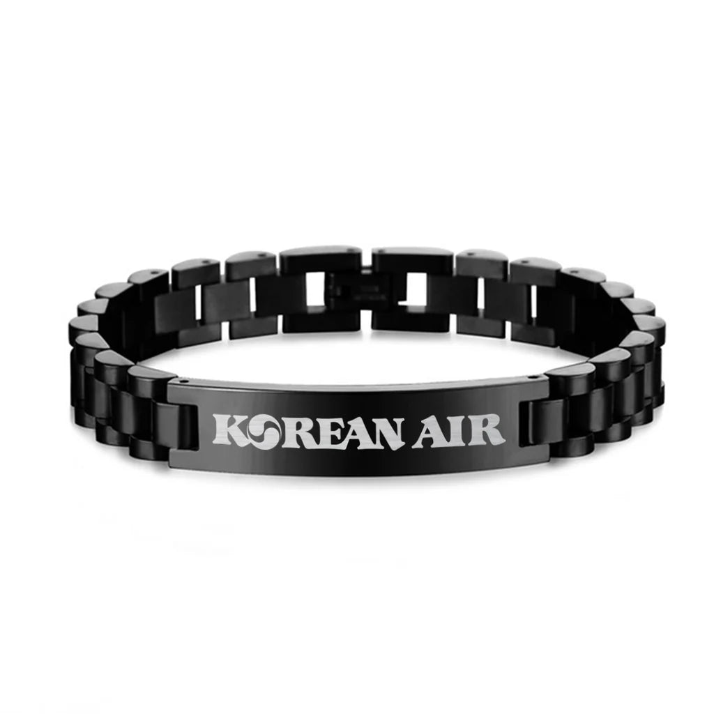 Korean Airlines aviation-themed chain bracelet, polished stainless steel.