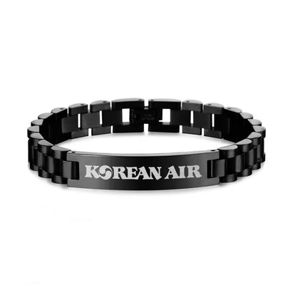 Korean Airlines aviation-themed chain bracelet, polished stainless steel.