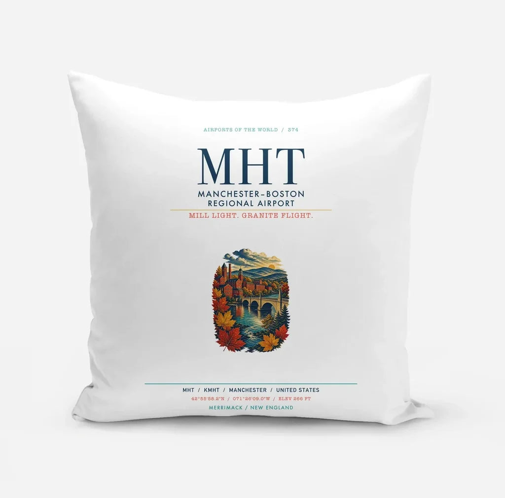 Manchester–Boston Regional Airport (MHT) design on white pillow