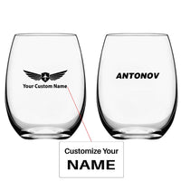 Thumbnail for Antonov & Text Water & Drink aviation design on water glass, crystal-clear premium glassware.