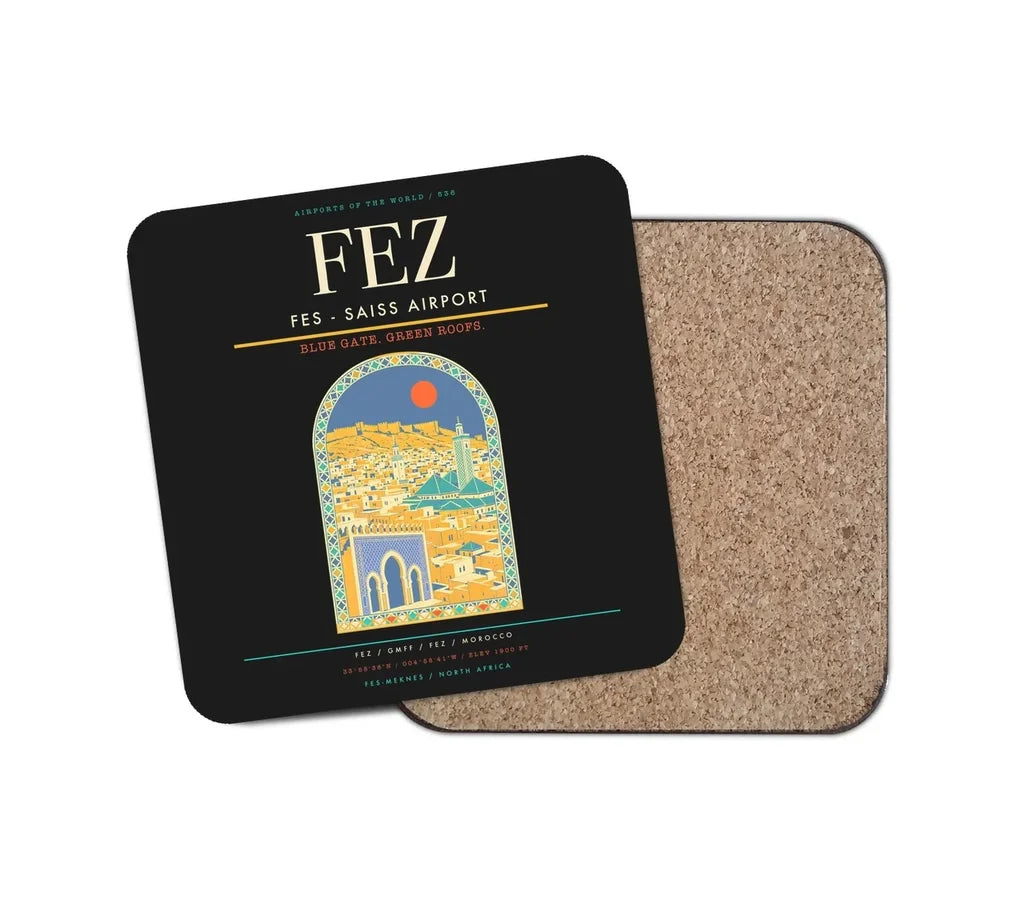 Fes (FEZ) design on black 1 piece coaster