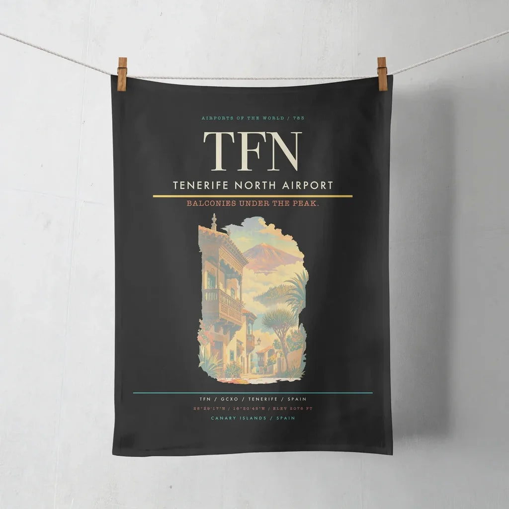 Tenerife North Airport (TFN) design on black towel