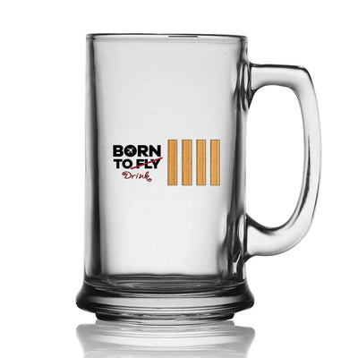 Born To Drink & 4 Lines Beer Glass with Holder aviation design on beer glass with holder, glass plus matching coaster holder.