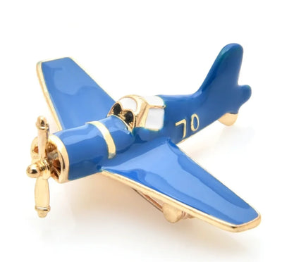 Blue Very Nice Small Airplane Shape aviation-themed brooch, polished alloy.