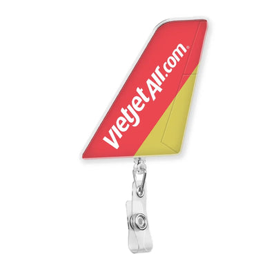 VietJet Air aviation design on durable plastic with metal clip tail-shape retractable ID card badge.