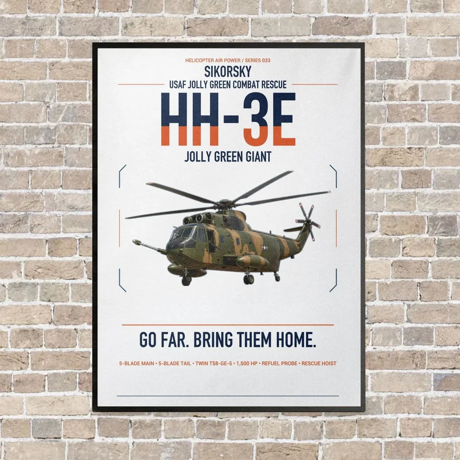 Sikorsky HH-3E Jolly Green Giant vertical canvas print - framed - white background