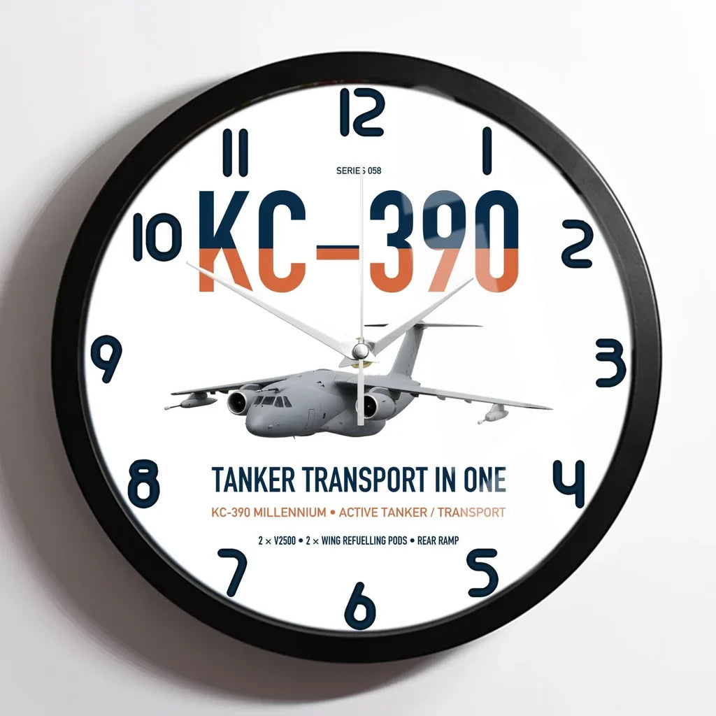 Embraer KC-390 Millennium design on white framed wall clock