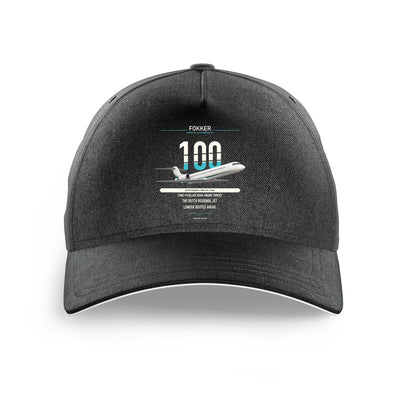 Fokker 100 design on black printed hat