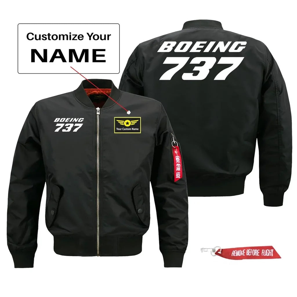 Boeing 737 Text Pilot Jackets (Customizable) aviation design printed on comfortable shell with classic fit designed jacket.