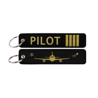 Thumbnail for PILOT (4 Lines) & Plane aviation Remove Before Flight key chain, aviation-tag style webbing.